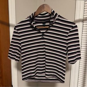 Striped Black, White, and Purple Women's Crop Top